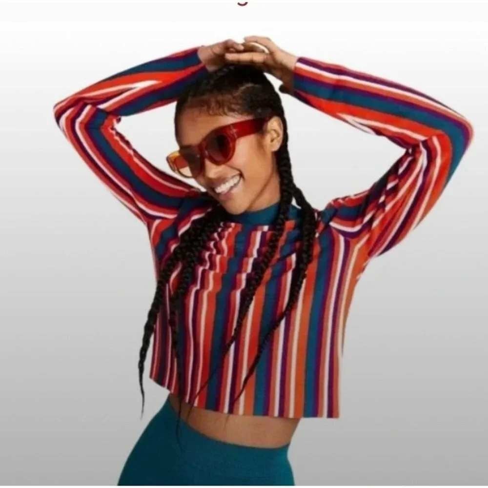 Victor Glemaud Sweater Women Small Orange Striped Mock Neck Ribbed Knit Crop